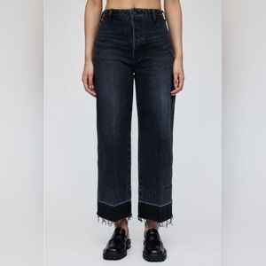 MOUSSY VINTAGE ELBA CENTER PRESS WIDE-CROPPED Black Jeans In Black Sz 31 NWT